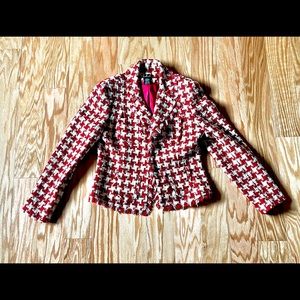 INC International Concepts red and white houndstooth check jacket size 10